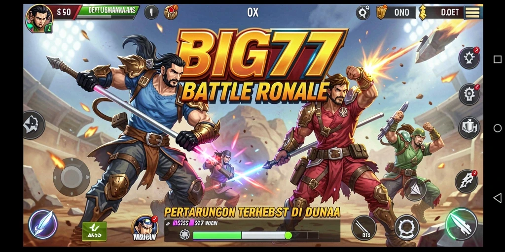 Screenshot gameplay BIG77 dengan pertempuran seru Battle Royale.