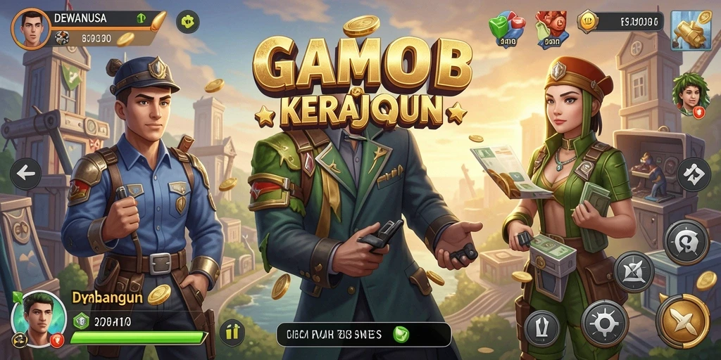Tampilan gameplay DEWANUSA dengan strategi membangun bisnis.