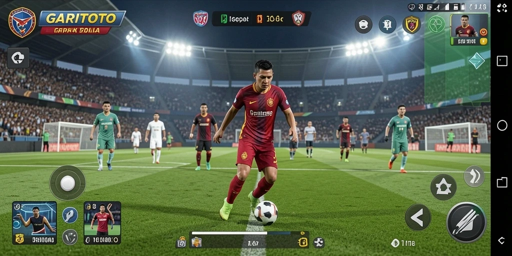 Tampilan gameplay GARITOTO yang mendebarkan dengan aksi sepak bola seru.