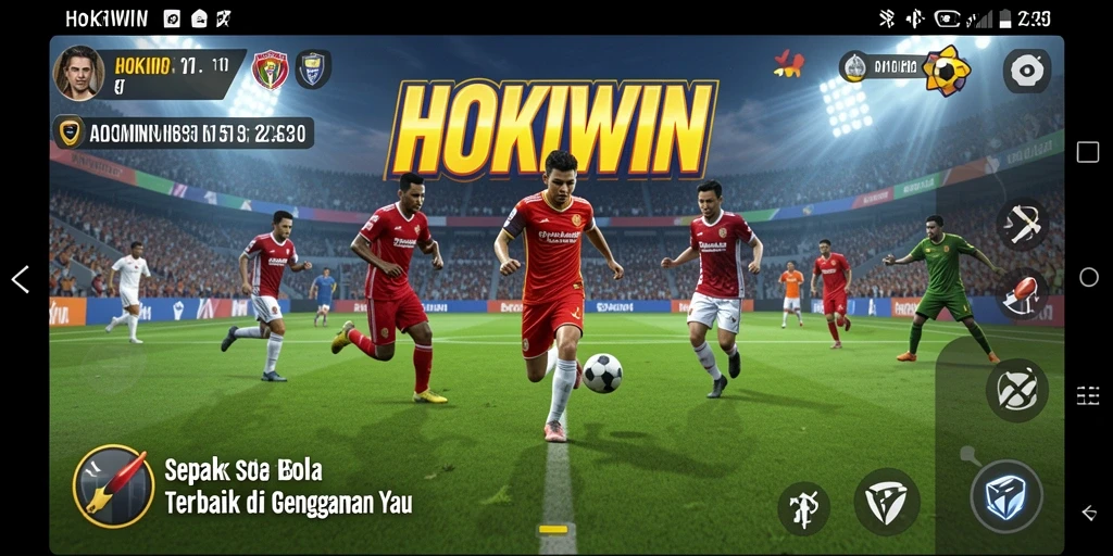 Tampilan gameplay HOKIWIN yang mendebarkan di lapangan sepak bola.