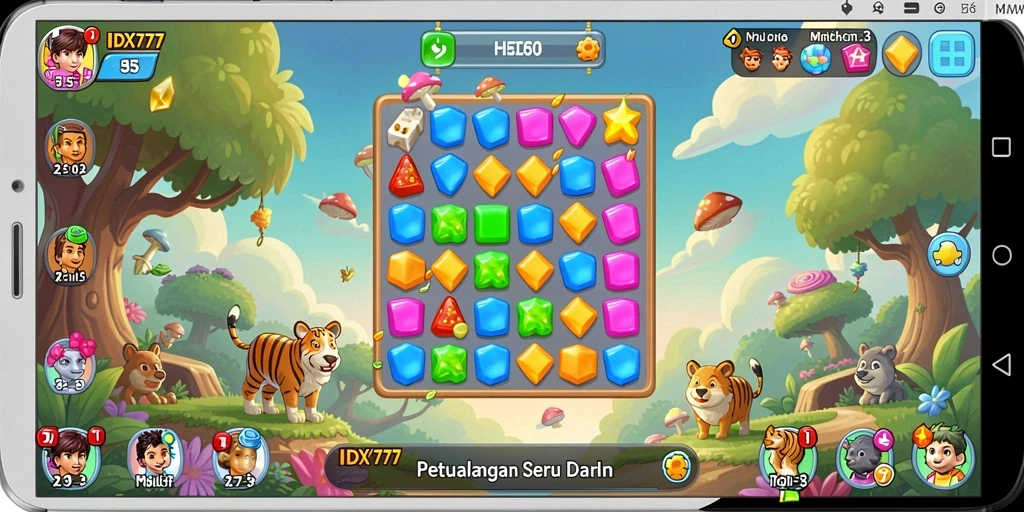 Tampilan gameplay seru dalam permainan Match-3 IDX777.
