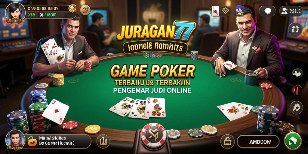 Screenshot utama JURAGAN77 menampilkan gameplay Poker yang seru.