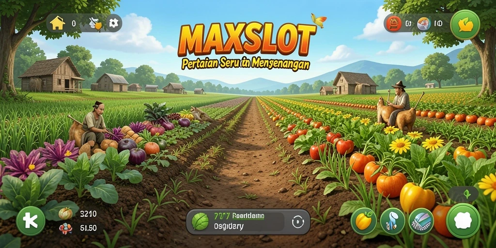 Tampilan gameplay <strong>MAXSLOT</strong> menampilkan aktivitas pertanian yang menarik dan interaktif.
