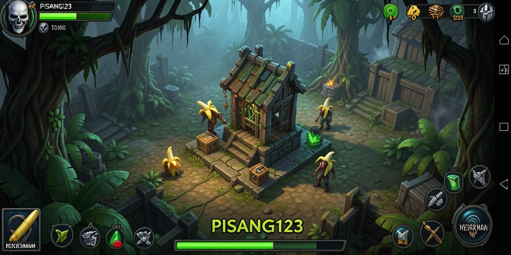 Gameplay seru PISANG123 menampilkan berbagai tower melawan musuh yang menyerang.