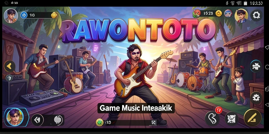Tampilan gameplay seru dari RAWONTOTO dengan berbagai fitur musik.
