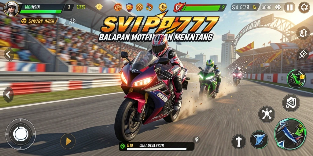 Tampilan gameplay seru dan menegangkan dari SVIP777 dengan balapan motor yang cepat.