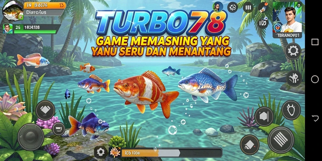 Screenshot gameplay TURBO78 menunjukkan momen seru saat menangkap ikan.
