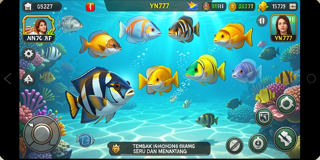 Gameplay seru YN777 dengan aksi menembak ikan.